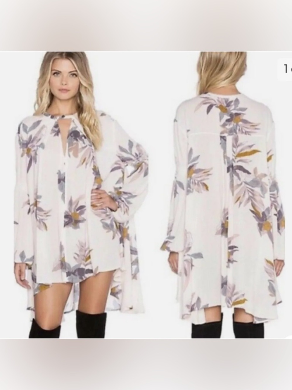 Free People Electric Orchid Print Swing Tunic Flowy Women’s Size Medium Top